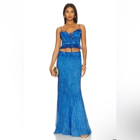 Rococo Sand Long Skirt blue Cobalt maxi organza indigo resort Revolve S - Picture 1 of 9